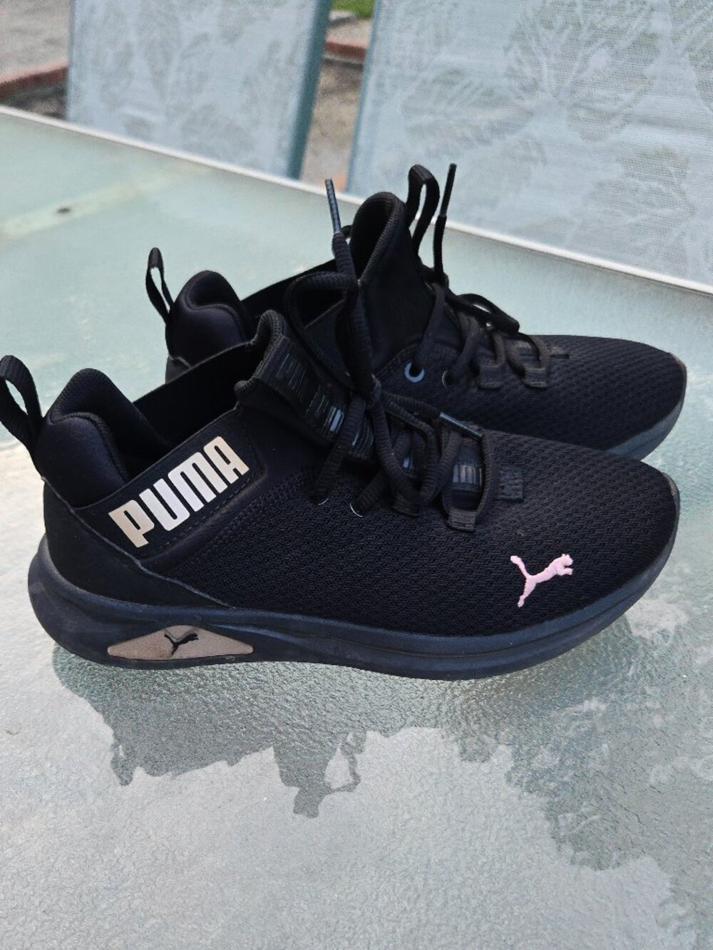 PUMA Enzo 2 Clean Black Rose Gold Mesh Athletic Running Sneakers